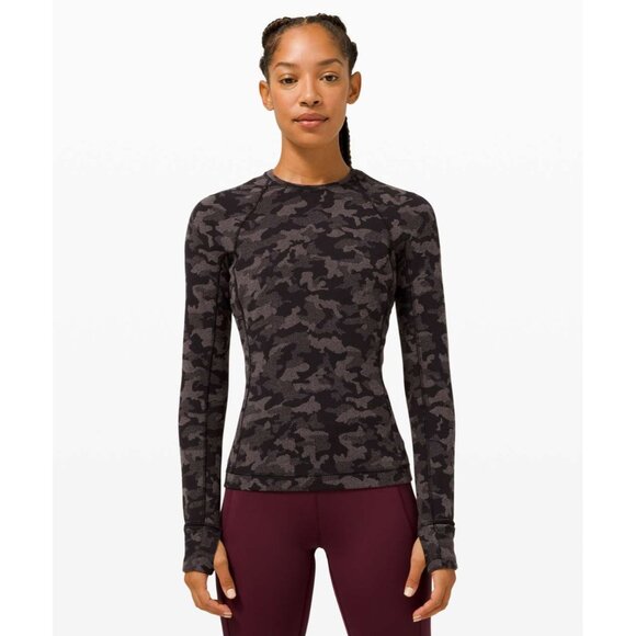 Lululemon Runderful Long Sleeve Sz 8 Heritage Camo Jacquard Black Lunar Rock - Picture 2 of 10